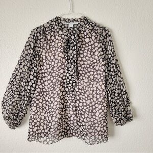 Diane Von Furstenberg Bairly Louche 100% Silk Tie Neck Black and Cream Blouse